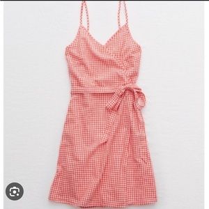Aerie American Eagle Red Gingham Wrap Dress NWOT Size M